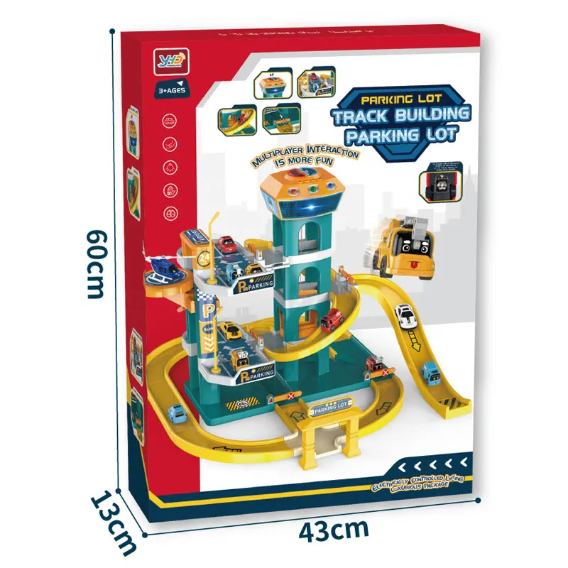 Electric multilayer car parking lot track toy set Kids DIY assembly educational station pretend play parking lot garage toy set