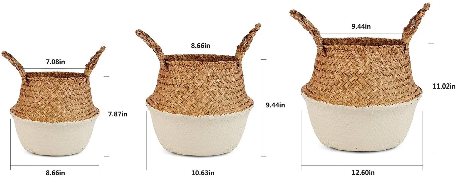 Large capacity rattan baskrt Woven Seagrass Belly Basket for Storage Laundry Picnic Plant Pot Cover and Grocery and Toy Storage