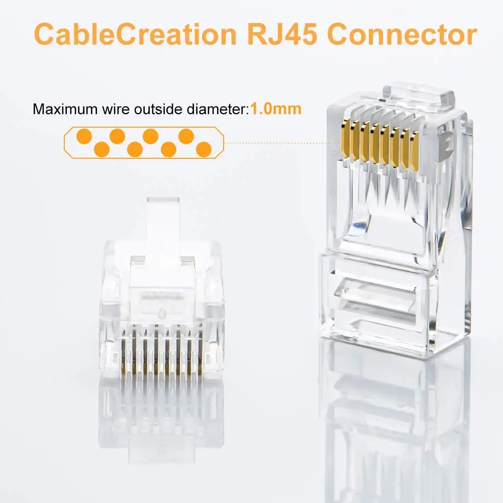 Cat6 / Cat5e RJ45 Connector Ethernet Cable Crimp Connectors UTP Network Plug for Solid Wire and Standard Cable