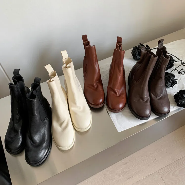 Xinzirain Custom Vintage Ladies Winter Boots Low MOQ Private Label Full Leather Comfortable 4cm Heel Women Ankle Boots