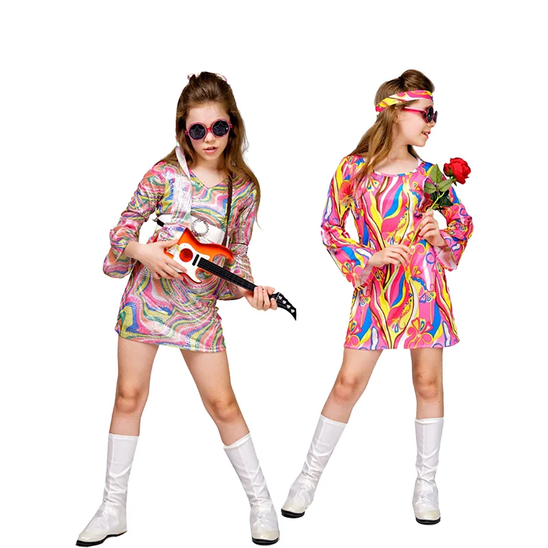 Little Girl Children Vintage Hippie Costumes Girls Disco Stage Show Halloween Funny Cosplay Costumes
