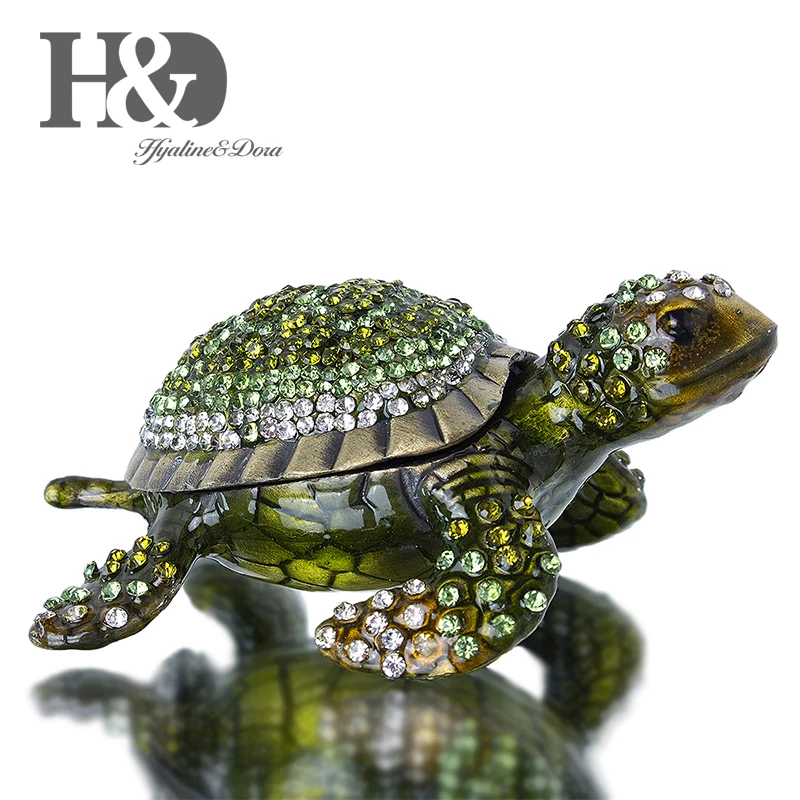 H&D Green Turtle Ring Holder Hinged Trinket Boxes for Gifts Jewelry Boxes Organizer Holder Animal Decoration Gift