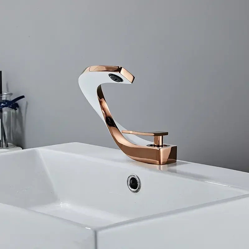 Modern art bathroom sink faucet with supply hose unique design single handle single hole commercial tap