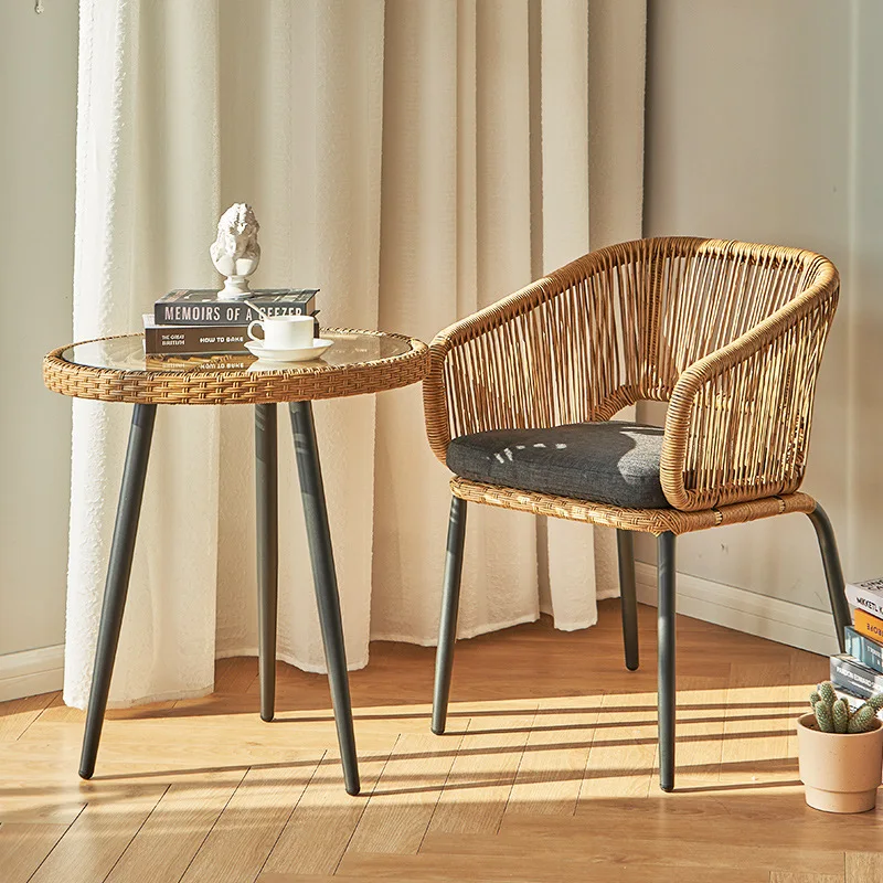 Outdoor Table and Chair Combination Woven Rattan Chair Balcony Rattan Chair Leisure Outdoor Backrest