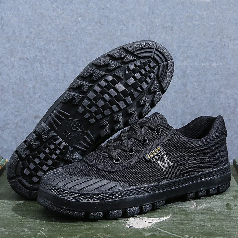 Wholesale Breathable Rubber Lace Up Canvas Green Shoes For Outdoor Construction Site Work And Farmers