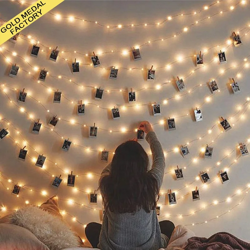 Photo Clip String Lights Led Luces Luz De Fotos Hanging Picture Bedroom Wall Christmas Party Wedding Decor Battery Fairy Lights