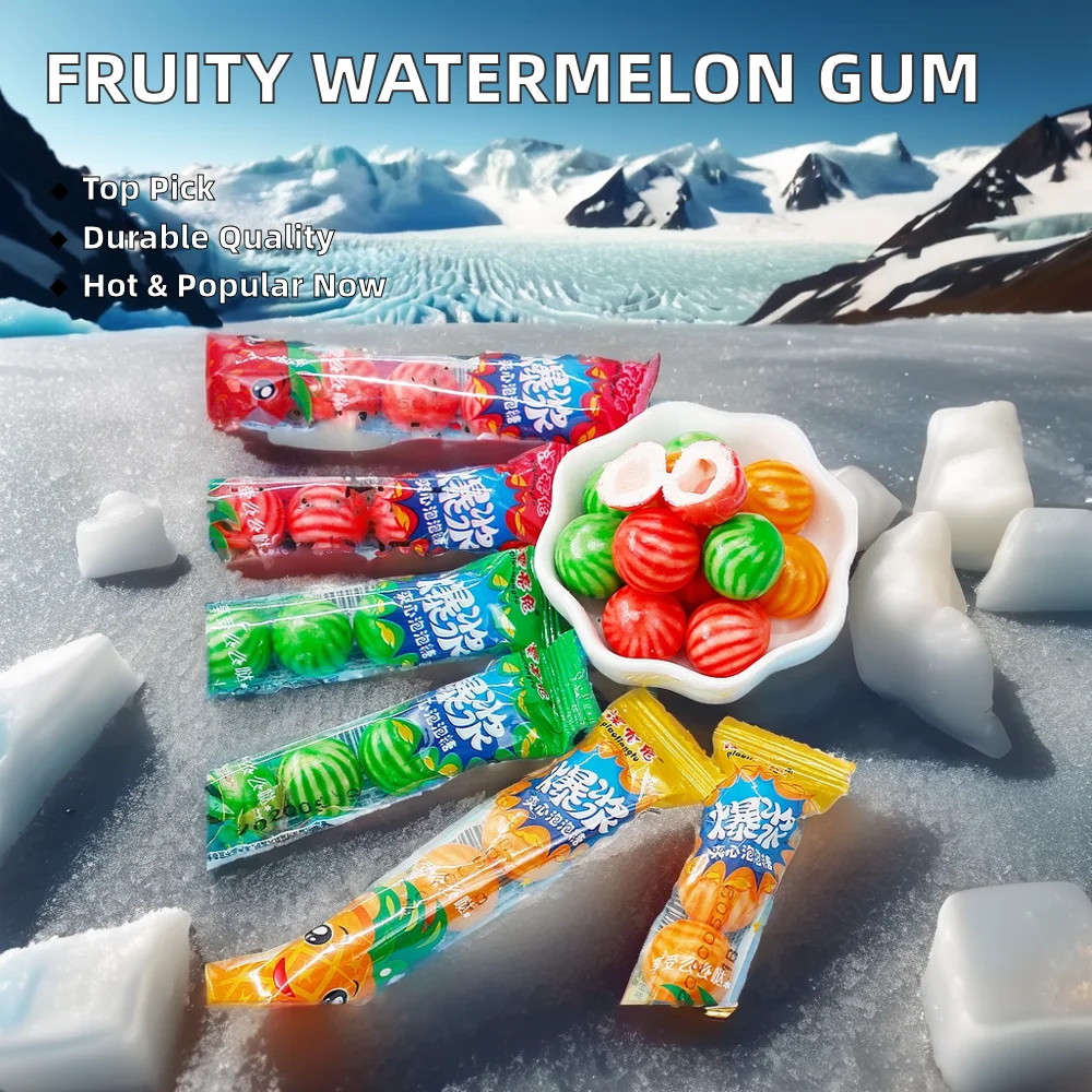 Sweet Assorted Fruity Flavor Watermelon Balls Shaped Sandwich Bubble Gum Chewing Candy Packaged in Box or Bag