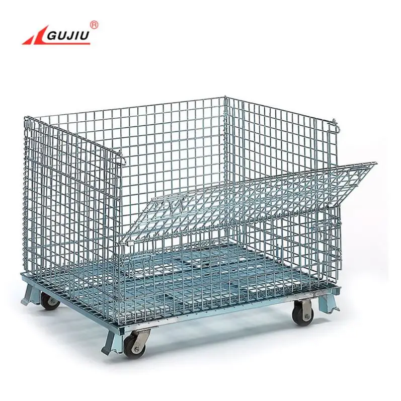 Cheap Custom Mobile Steel Box Crate Stacking Tyre Round Rigid Wire Metal Tire Storage Cage With Casters