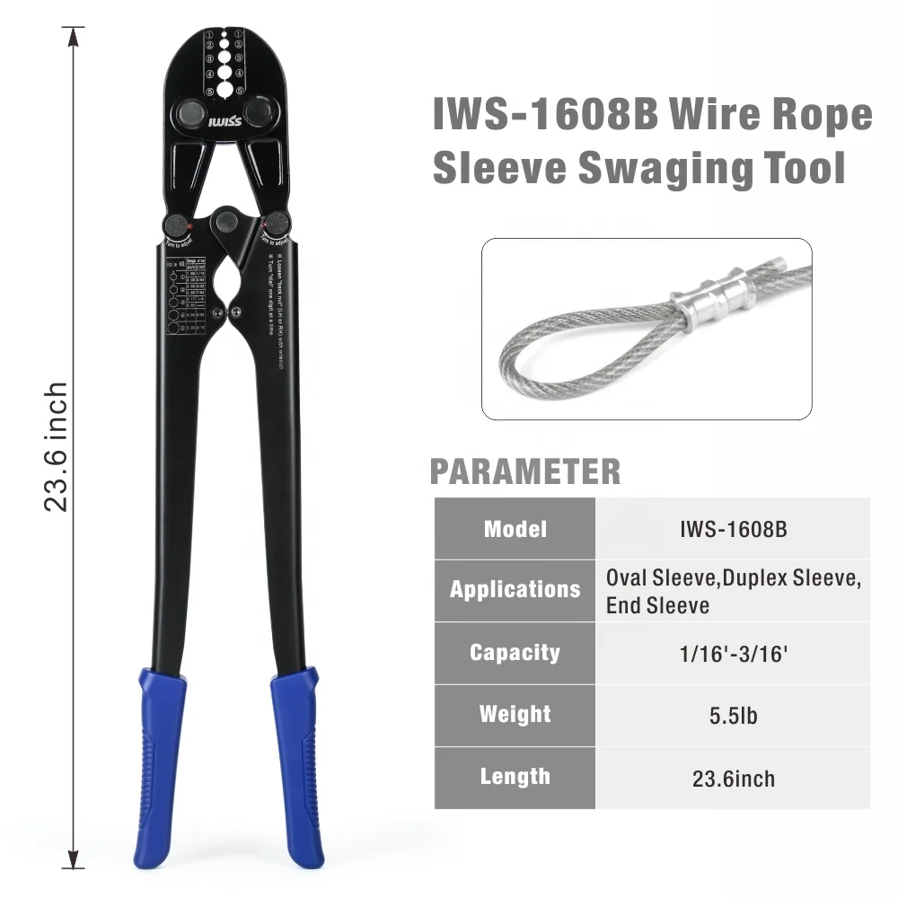 
Обжимной инструмент IWISS для проволочного троса из нержавеющей стали, обжимной инструмент для остановки и алюминиевых овальных втулок, обжимные наконечники, ОБЖИМНАЯ петля 