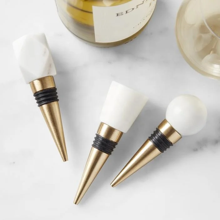 Wholesale Modern White Solid Marble Wine Stopper equipped with silicone ribs