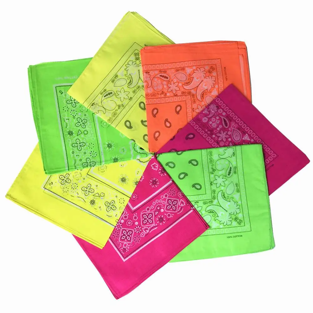 22inch 100%cotton neon cowboy bandanas hip hop 100% cotton bandana