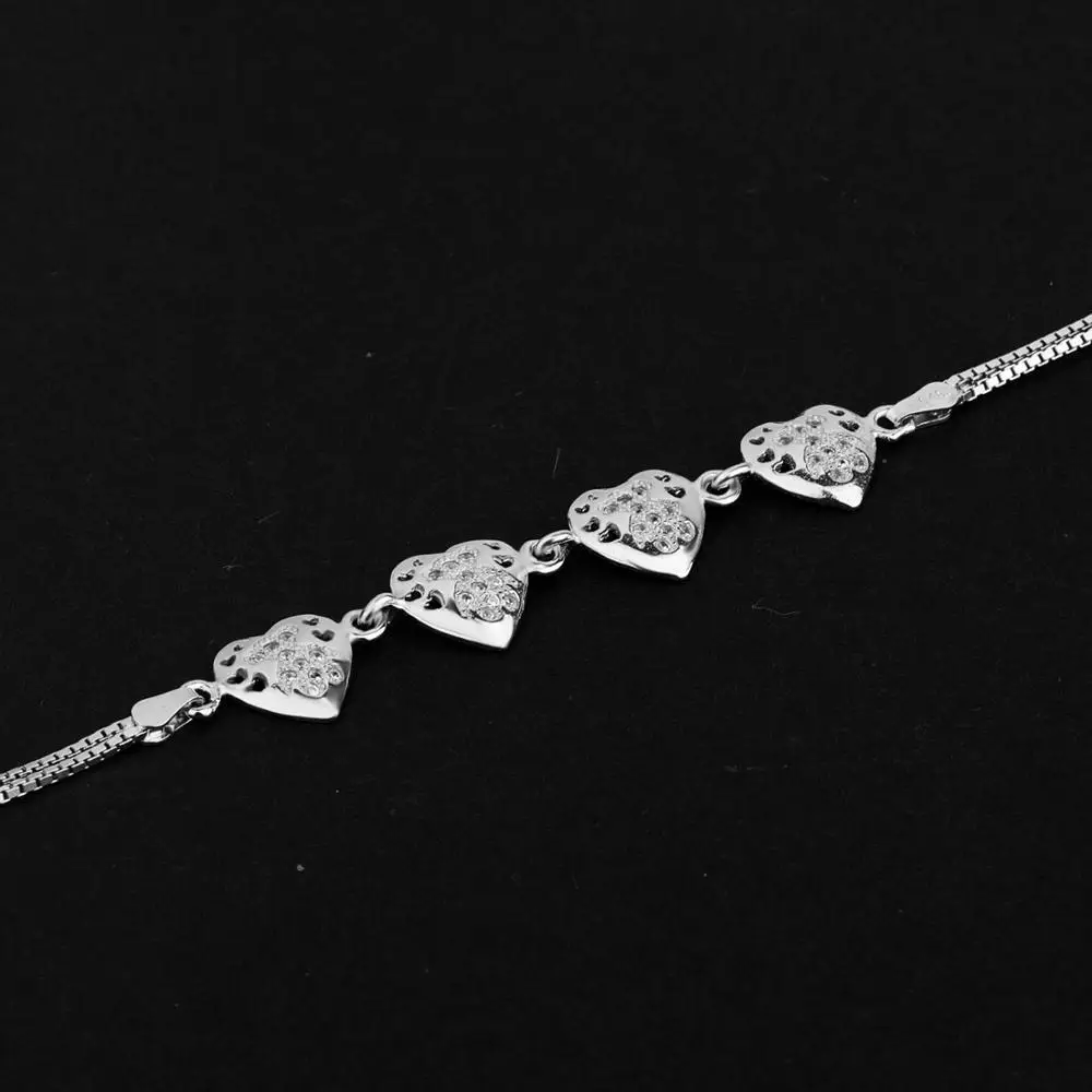 Wholesale Jewellery 100% 925 Sterling Silver Simple Heart Stick Chain Bracelet For Women Fashion Charm Custom Gold Party Gift Je
