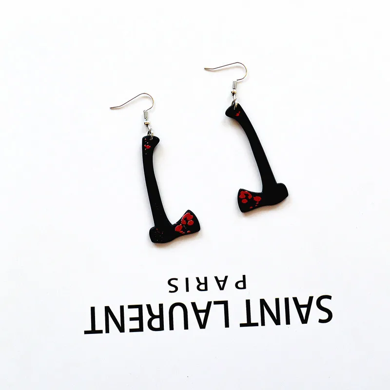 Harajuku Fashion Halloween Cosplay Horror Blood Dark Punk Acrylic Wholesale Gothic Scissors Dagger Knife Drop Earrings