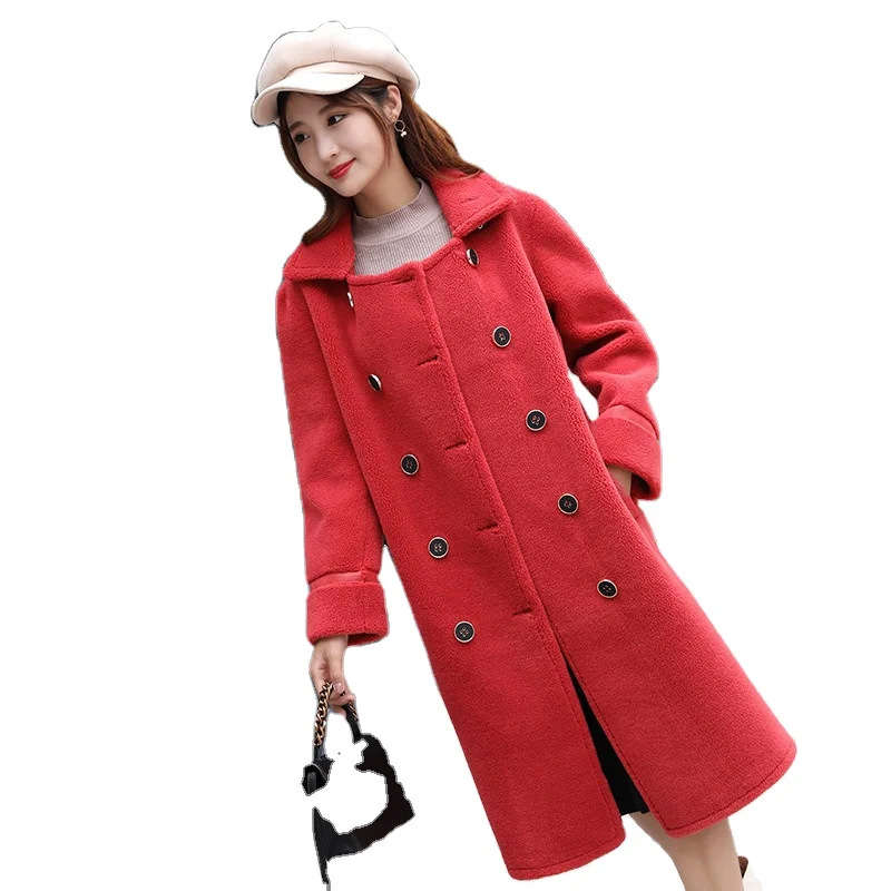 2022  Winter Fashion Outerwear Long Style Thick Warm Teddy Faux Fur Lamb Coat For Women And Girls
