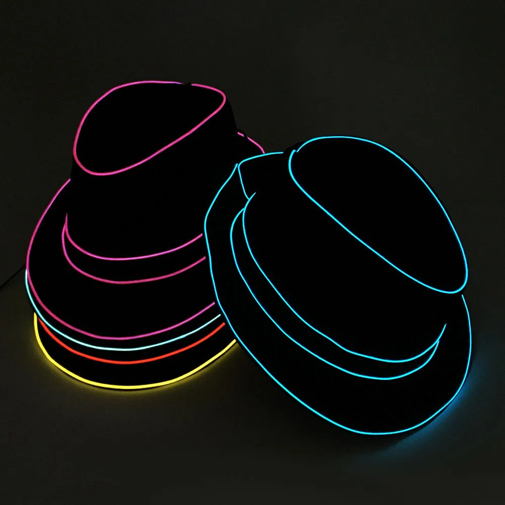 Partycool Glow Theme Party Neon Glow Birthday Party in The Dark Light up Hat Colors Flashing EL Flash Wire Fedora Party Favor