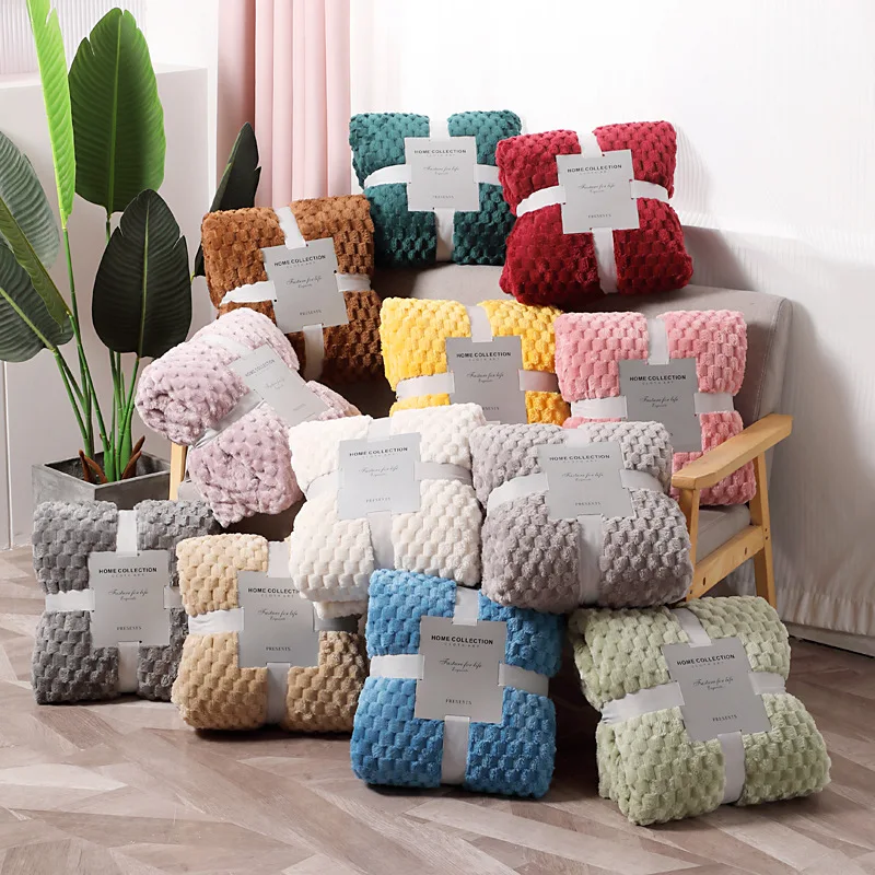 textured flannel fleece throw blankets wholesale warm cozy flannel blanket for bed sofa thick multi-functional luxury blanket