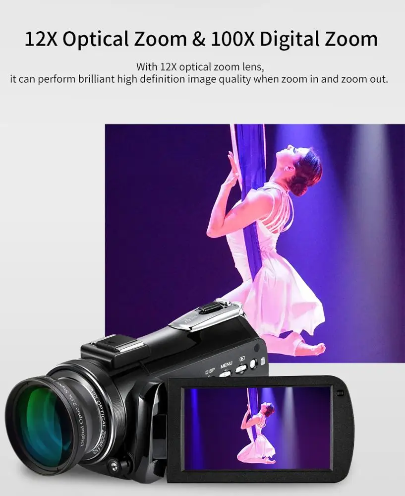 
AC5 Ultra HD 12X Optical Zoom Handy Digital Vlog Professional 4k Handcam Video Camera 