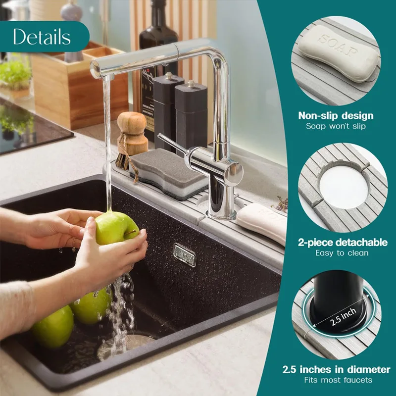 Premium Diatomite Sink Tray Fast Drying Minimalist round Silicone Mat Protects Kitchen Countertops from Water Splashes