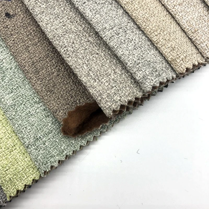 Low moq  yarn dyed textured weave felt linen look fabric  modern sofa fabric upholstery brown