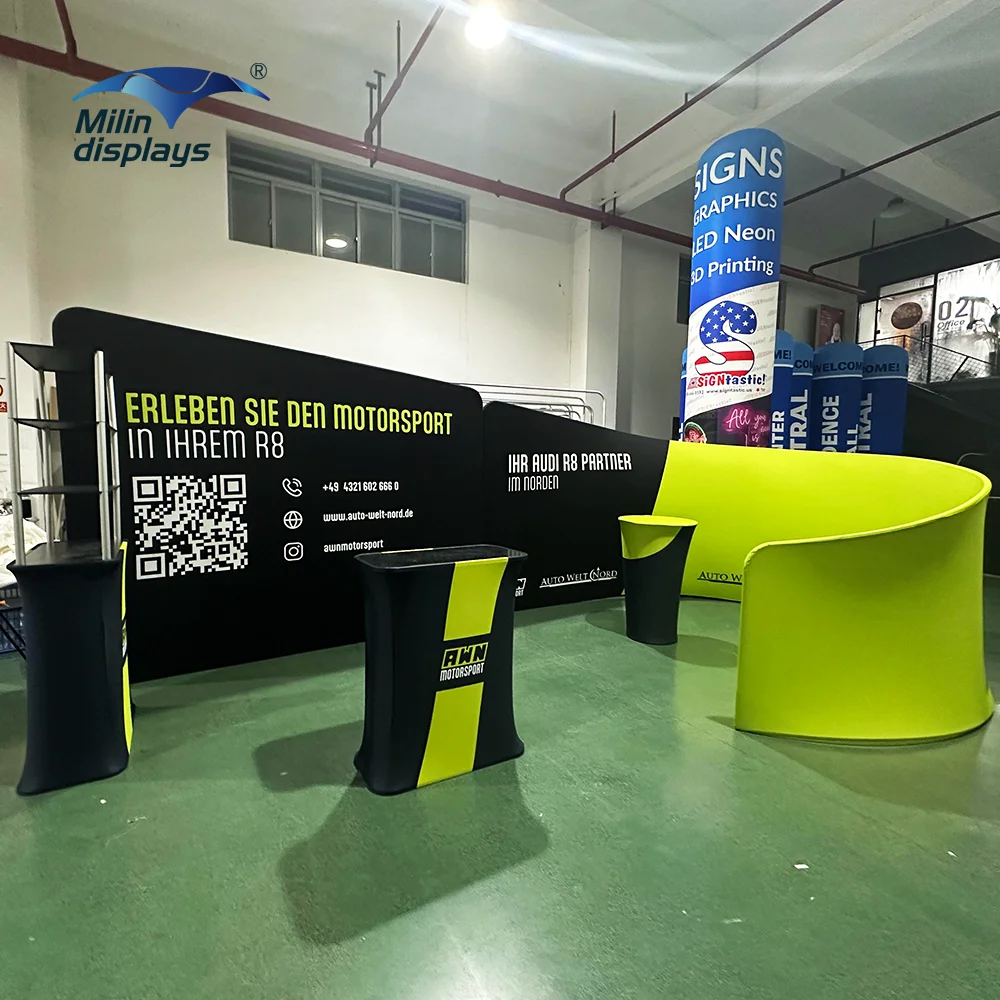 Curved Tension Fabric Trade Show Booths Shelf Display Stand Standard Expo Exhibition Booth Stall