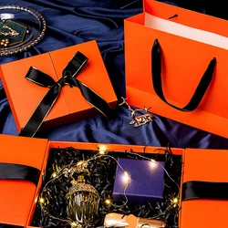 Luxury Lid Paper Gift Packaging Box Printing Hard Rigid Cardboard Box Cardboard Paper Wedding Mailer Box with Ribbon Closure