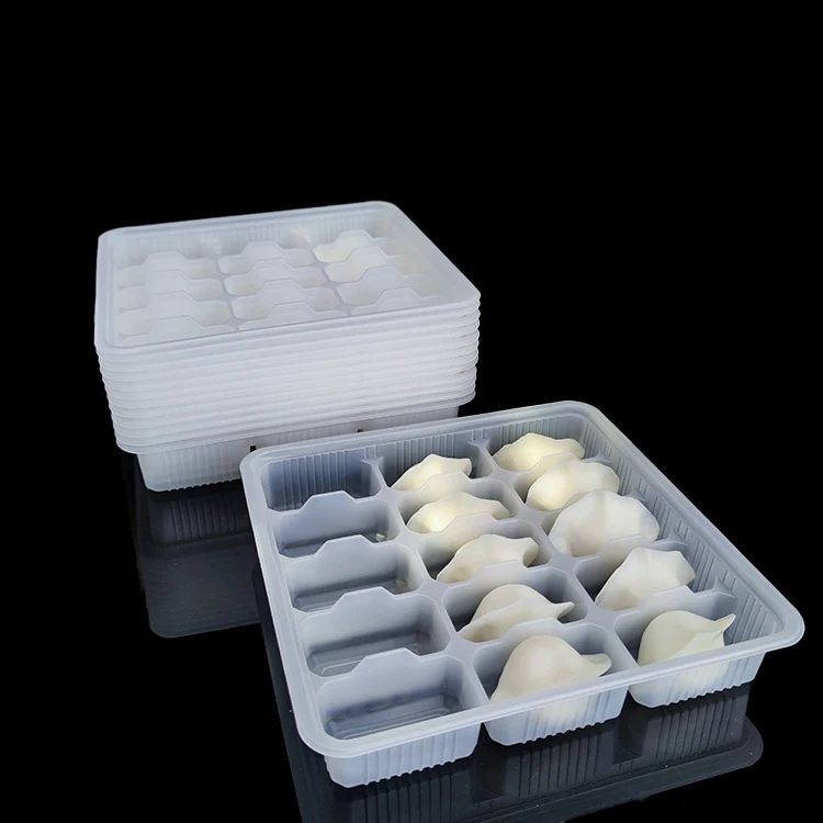 custom plastic blister disposable pp food tray with dividers frozen takeaway dumpling container tray with lid