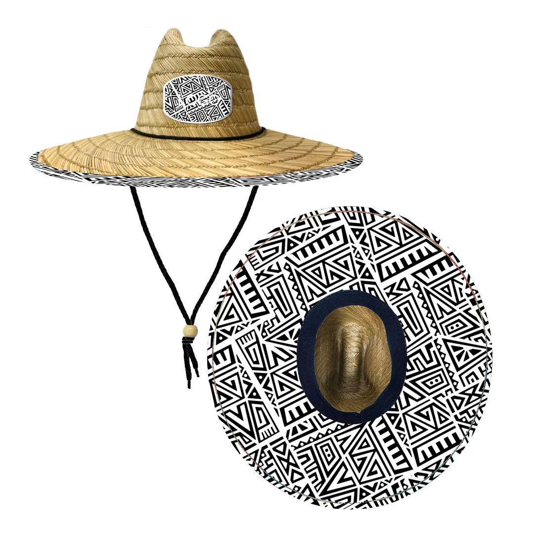 High Quality Custom Printed Logo Designer Summer Beach Straw Hats Lifeguard Surfing Sun proof Wide Brim Straw Beach Hat