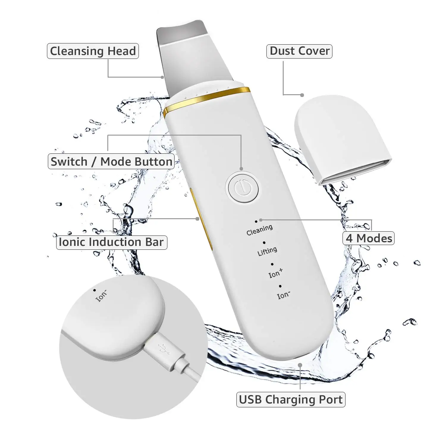 Electric Facial Cleaner Beauty Skin Peeling Machine Professional Sonic Face Cleaning Spatula Ultrasonic Skin Scrubber