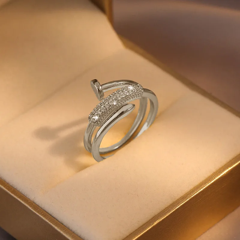 Custom 316 Stainless Steel Rings Classical Simple Plain Jewelry Open Statement Zircon Circle Ring For Women