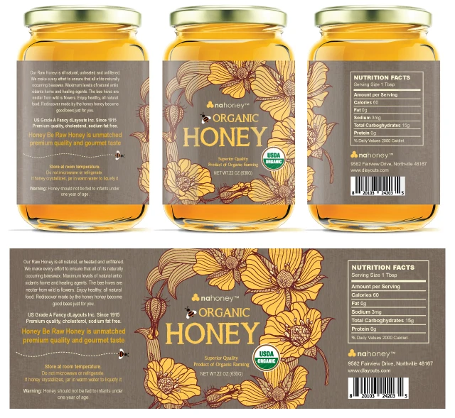 Custom Logo Waterproof Honey Self Adhesive Label Sticker Jam Food Bottle Honey Jar Packaging Label