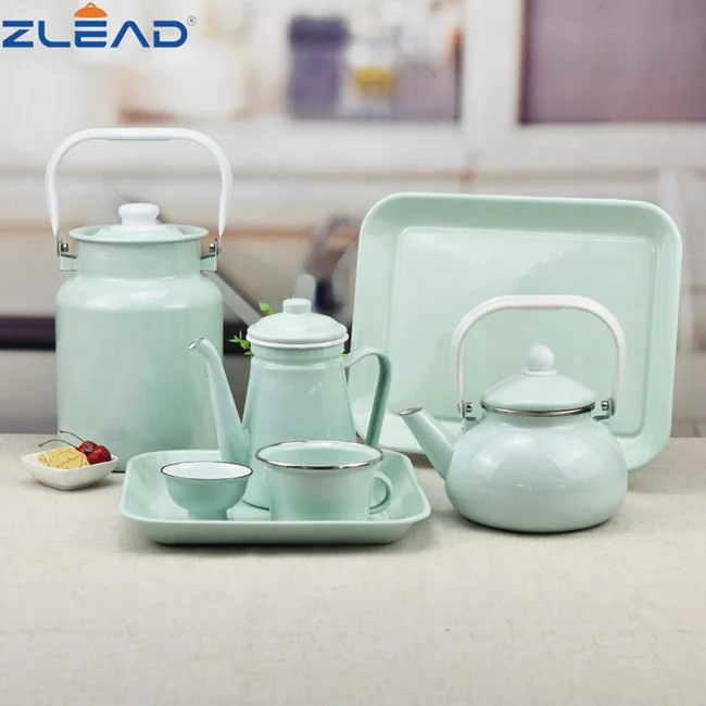 Zhili enamel tableware kichen accessories 6 pieces mug kettle plate bucket