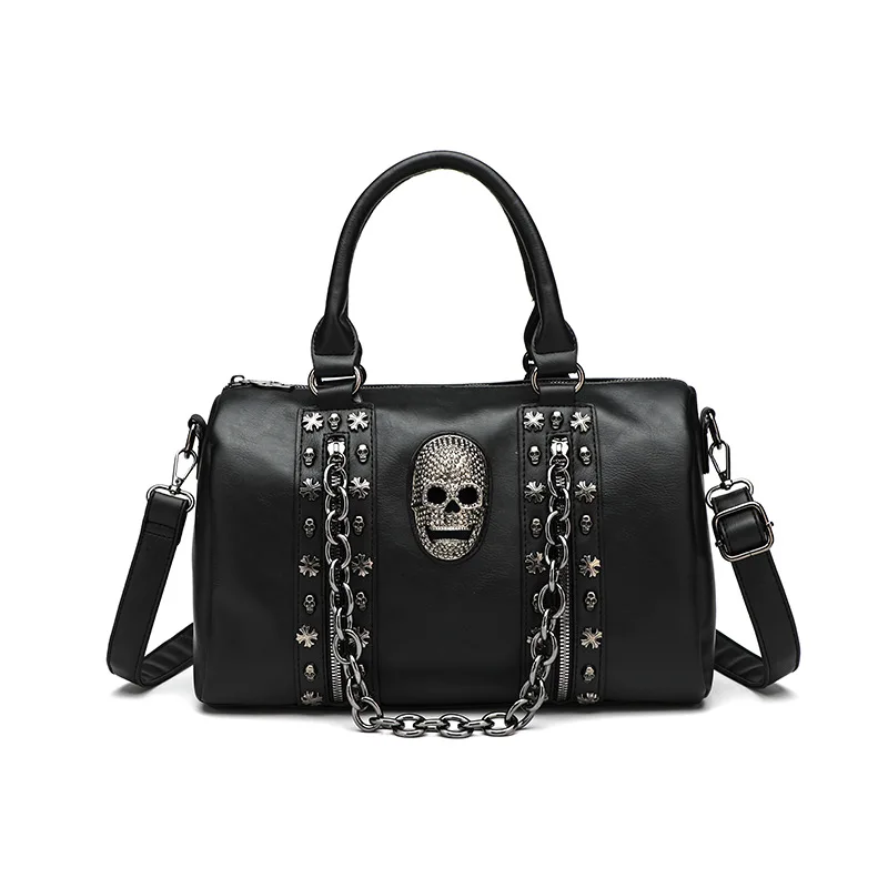 Punk Style Skull Women Handbags Large Capacity Gothic Shoulder Purse Rivet Studded Boston Bags