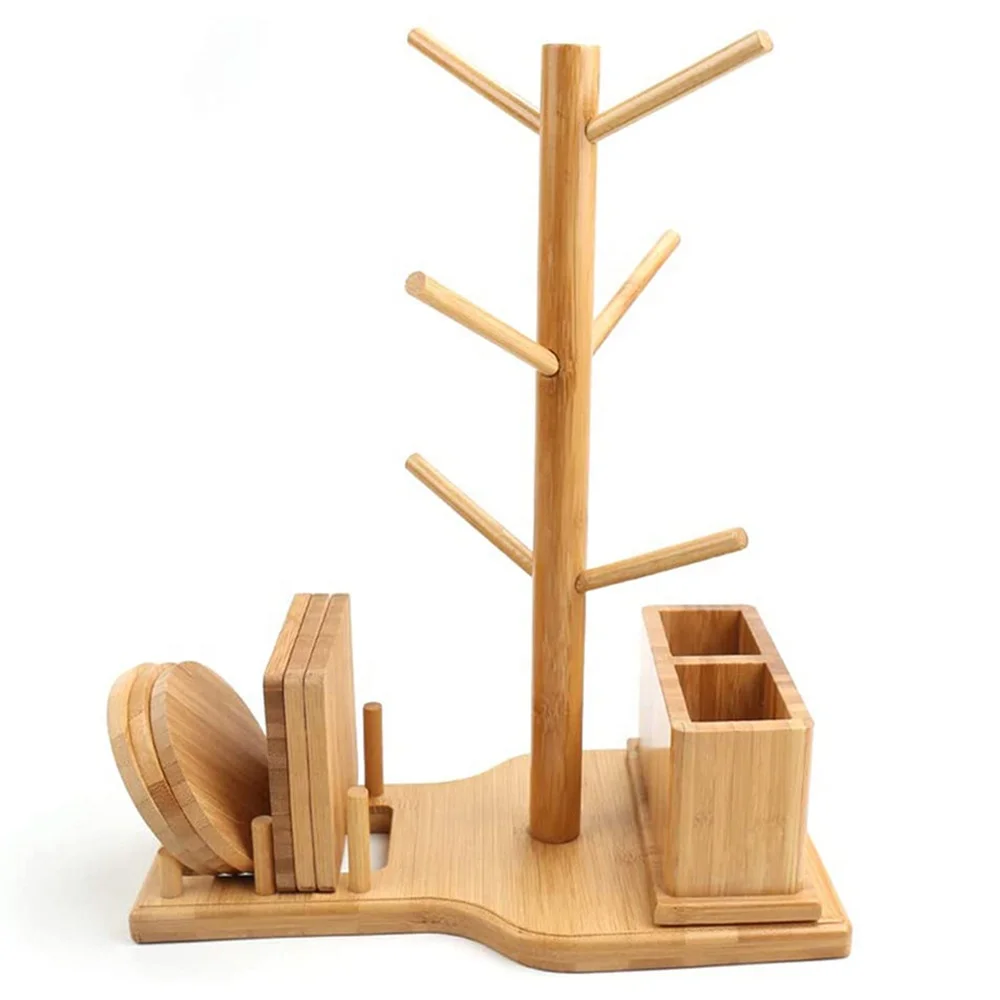Eco-friendly standing wooden cup dish rack coffee mug rack holder tree countertop hanging organizer display customized shape