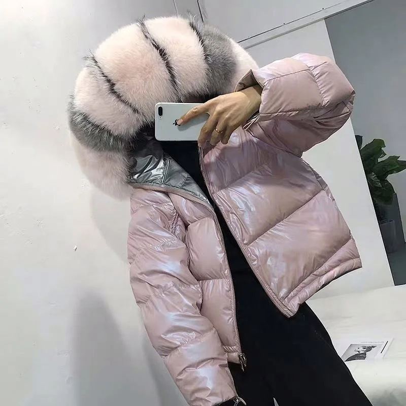 
2018 Fashion Lady Wholesale White Duck Down Jacket Coat Winter Warm Real Fox Fur Down Coat 