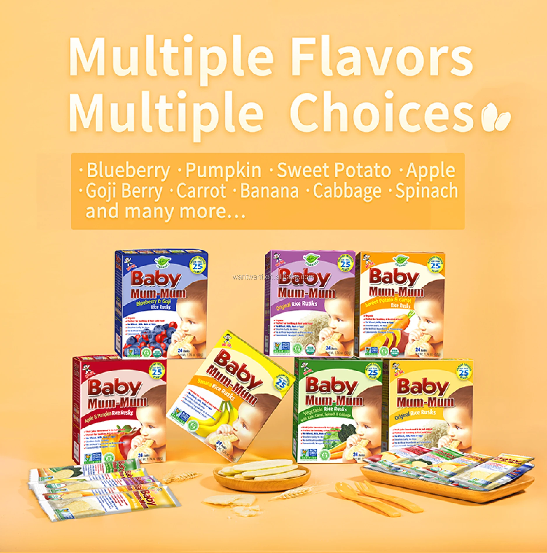 Hot Kid OEM Baby Food Rice Crackers Baby Grain Snacks Healthy Biscuits Halal Gluten Free Banana Flavor