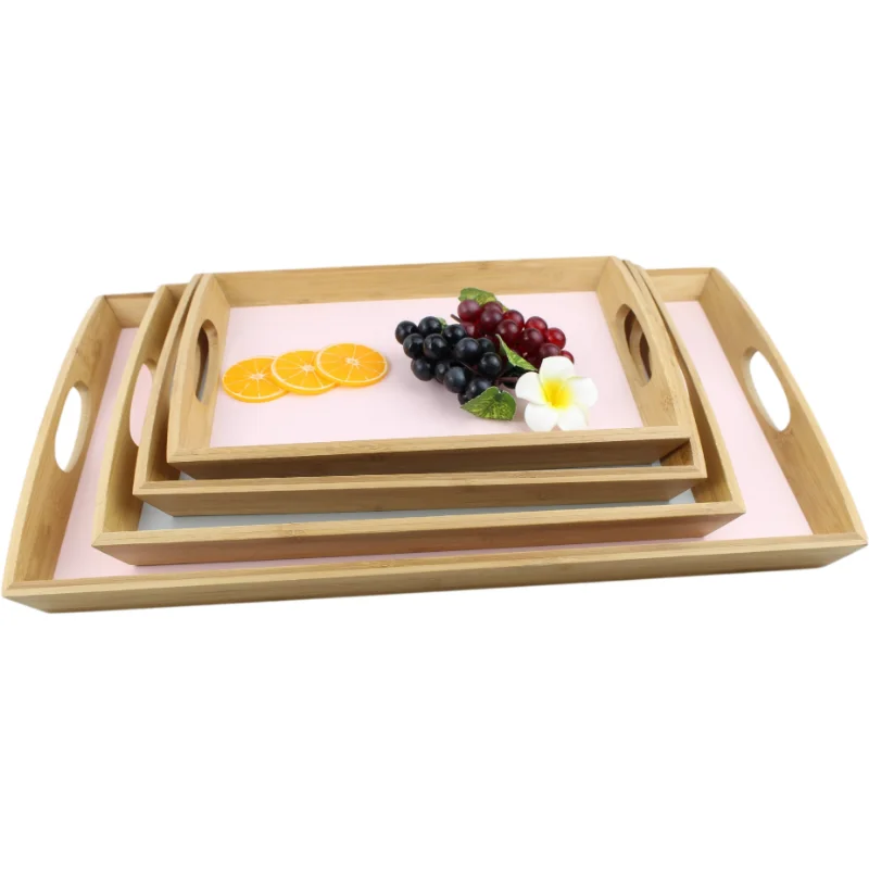 4 pieces melamine bamboo rim breakfast lunch dinner serving food tray