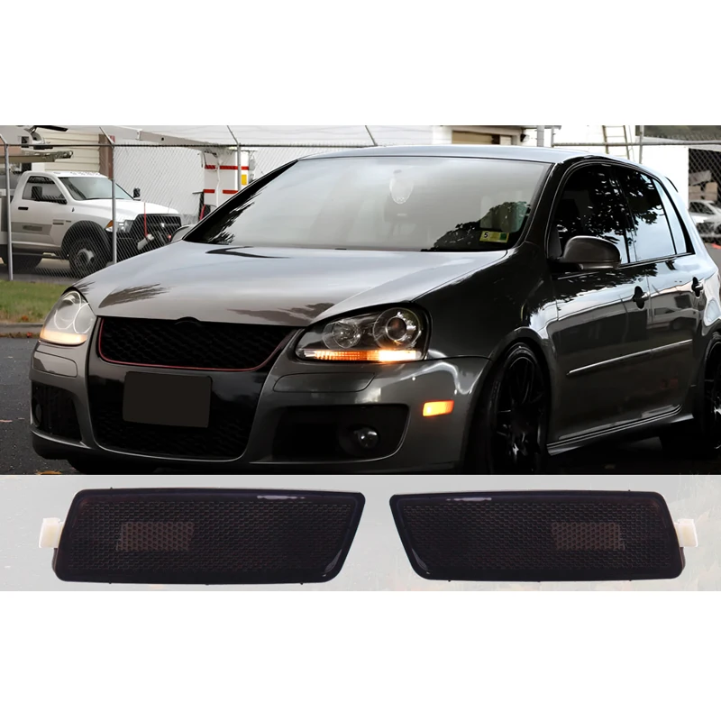 Front Bumper Side Marker Lights Turn Signal Lamps Lens For VW Golf 5 G-T-I Je-tta MK-5 2005-2009 1K5945071A 1K5945072A (Black)