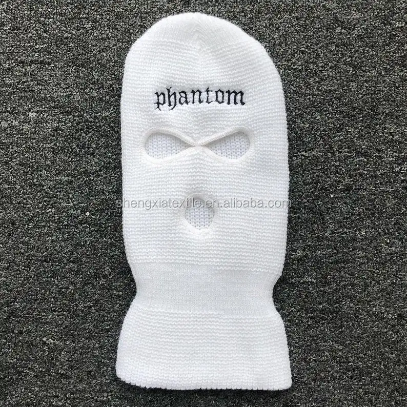 
Custom White Knit Balaclava winter facemask with embroidered logo 
