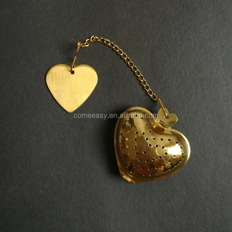 Free Shipping gold color 304 Stainless steel heart  tea ball strainer tea infuser with charm Tea ball Accessories