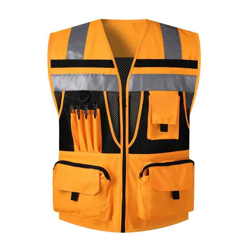 Orange  Fluorescent Reflective Vest for Safety Wear