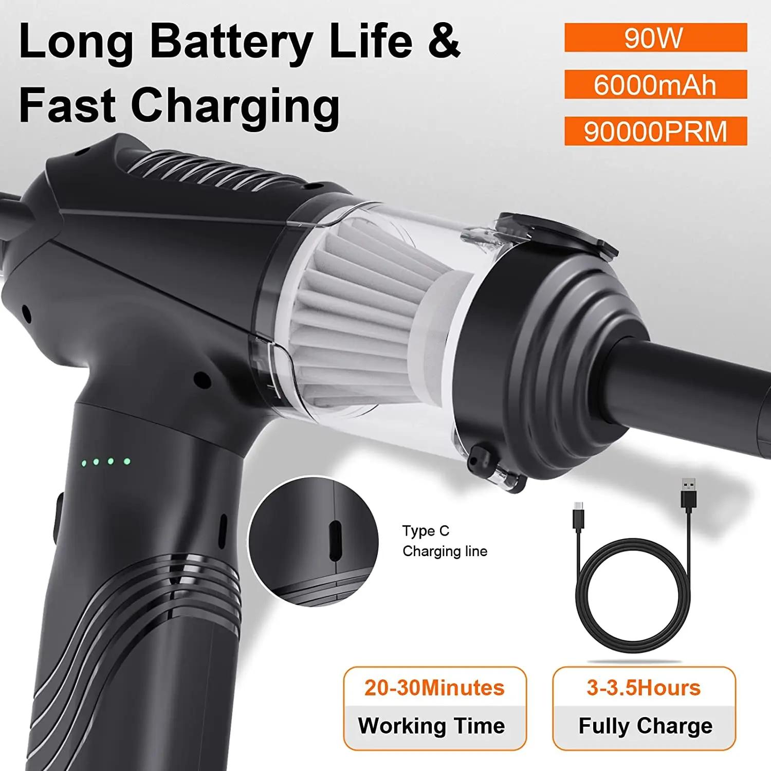 90000RPM 90W 2 in 1 Car Vacuum Cleaner Air Blower Duster Portable Handheld Home Vehicle Vacuum Cleaners