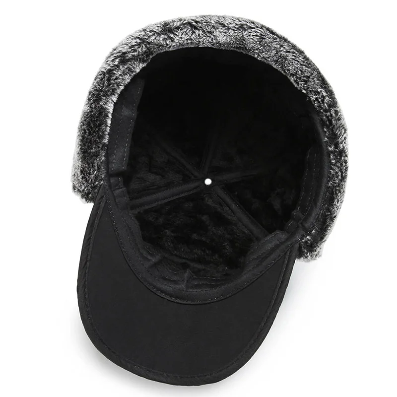 Wholesale Custom Black Earflap Thickened Winter Trapper Hat Facemask For Men/ushanka Aviator Ski Faux Fur Hat With Face Cover