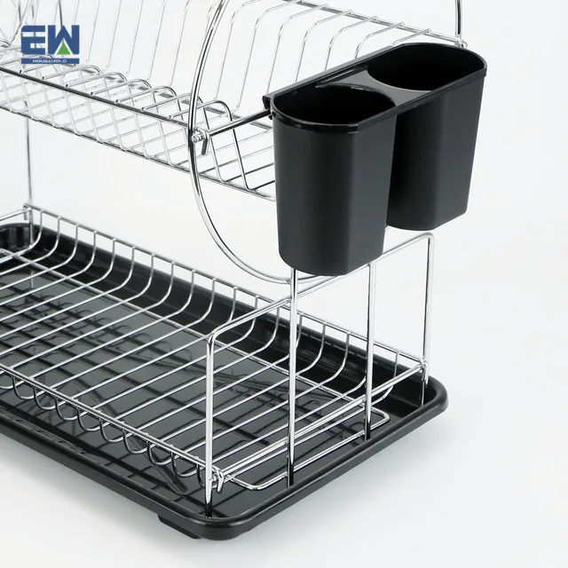 New Design High Grade Iron Shelf Dish Drying Rack Double Tier Metal Plate Kitchen Knives and Forks Storage from Supplier
