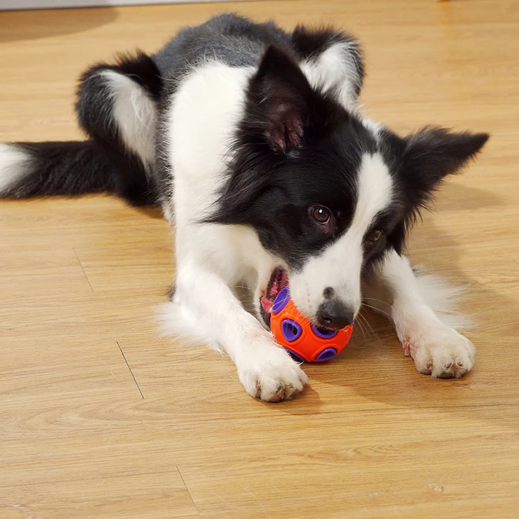 Vking Pet Durable Bells Led Light Double Layer Rubber Dog Training Inteactive Squeaky Chew  Dog Toys Ball