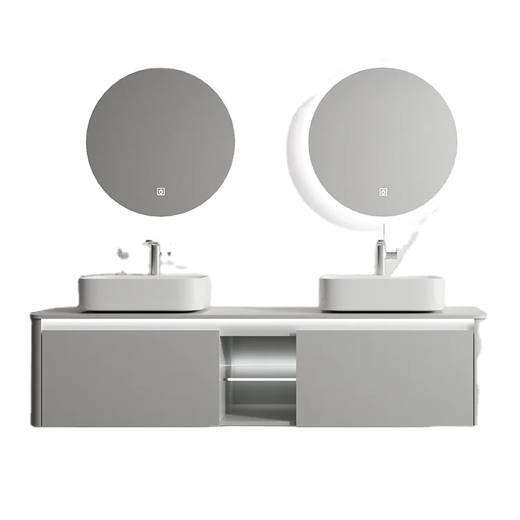 New Design Modern Luxury Bathroom Vanity Stone Double Basin Sink And Cabinet Bathroom Vanity