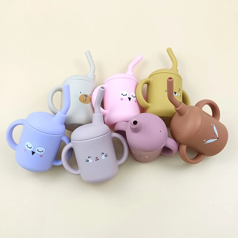 Amazon Baby Sippy силиконовая соломенная чашка без БФА с защитой от порезов и логотипом на заказ крышкой соломенным стеклом силиконовые чашки