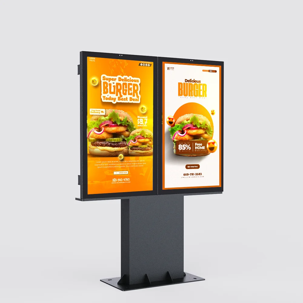55 65 75 Inch IP66 Dual Screen Waterproof Outdoor Drive-thru Ordering Machine Restaurant Menu Drive-Thru Kiosk