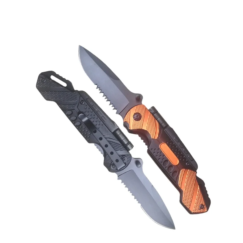 Folding stainless steel flashlight knife with flashlight