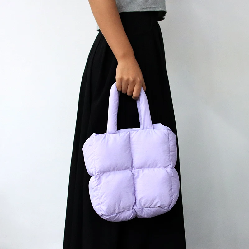 Custom Logo Women Large Quilted Puffer Tote Bag Soft Padded Down Winter Handbag Space Totes Puffer Shoulder Bag