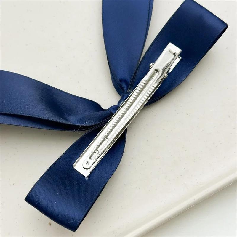 French Vintage Oversized Satin Silk Hairpin Long Tail Bowknot Women Girls Large Hair Bows Clips